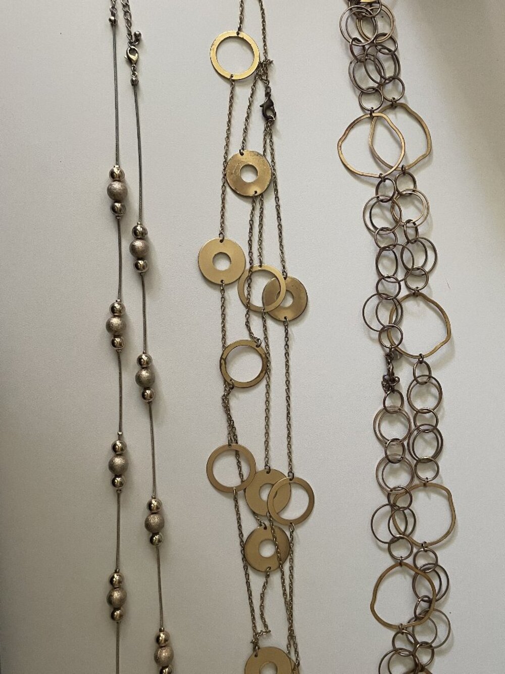 Set of Three Long Faux-Gold Necklaces/Costume Jewelry